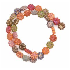 Beschilderde glazen bloemkralen, 10x4mm. Per 5 stuks