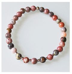 Armband 6mm pruimebloesem kralen met hematiet kralen, 19-20cm.