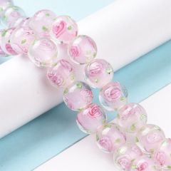 Handgemaakte ronde lampwork kralen parelroze, 11x12mm. Per 3 stuks.
