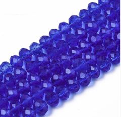 Zakje/snoertje facetgeslepen donker saffierblauwe kralen 4x3mm, 49-50 stuks