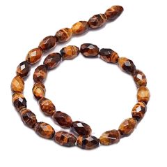 Tijgeroog kraal facetgeslepen drum bead, 14x10mm. Per 4 stuks.