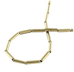 Zakje hematiet tube kralen 8x2mm, licht goudkleurig. 25 stuks