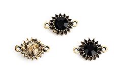 Tussenzetsel strass bloem, jet zwart 15.5x9mm