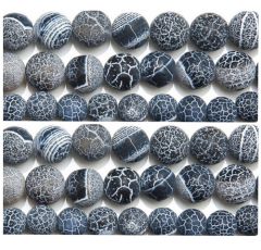 Half snoer of zakje Agaat zwart frosted 8mm, 23 kralen