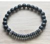 Armband matte zwarte 8mm Onyx kralen en Hematiet discs, 21cm