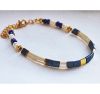 Armband Miyuki tila kralen blauw en creme wit met 24k goudplated kralen