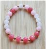 Armband 8mm jadekralen, roze, wit en donkerroze. 
