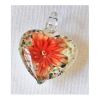 Hanger lampwork glazen hart wit met oranje-rode bloem