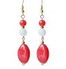 Lange oorbellen, cerise rood en wit