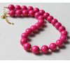 Ketting 14mm DQ rozerode fuchsia kleur kralen, 45cm.