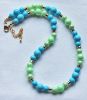 Ketting acryl kralen blauw-groen, 44cm