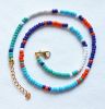 Ketting 4mm Miyuki rocailles in blauw, parelwit, turkoois en oranje, 48cm.
