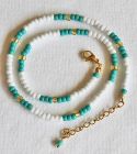 Ketting 4mm Miyuki kralen, turkoois, wit en goudkleur