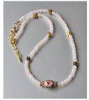 Ketting facetgeslepen rozekwarts kralen met cloissoné  kraal